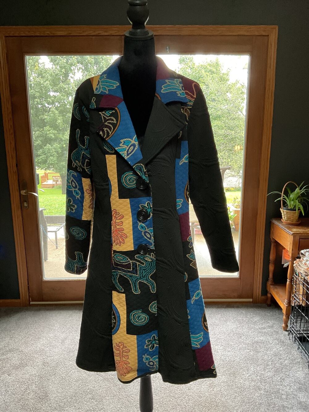 Violet Ruby Patchwork Dress Medium M Long Sleeve Cardigan Duster Kimono Abstract